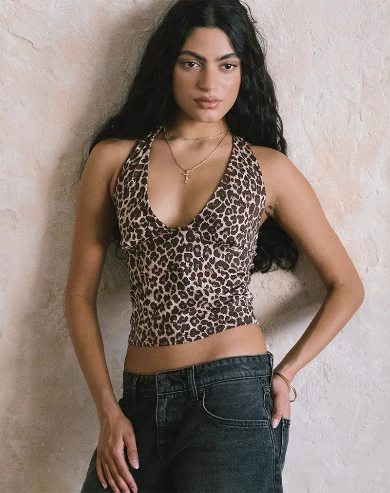 Cosimo Halterneck Top in Rar Leopard Sandstorm sold by Motel Rocks
