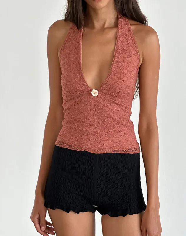 Aksa Halterneck Top in Lace Withered Rose sold by Motel Rocks