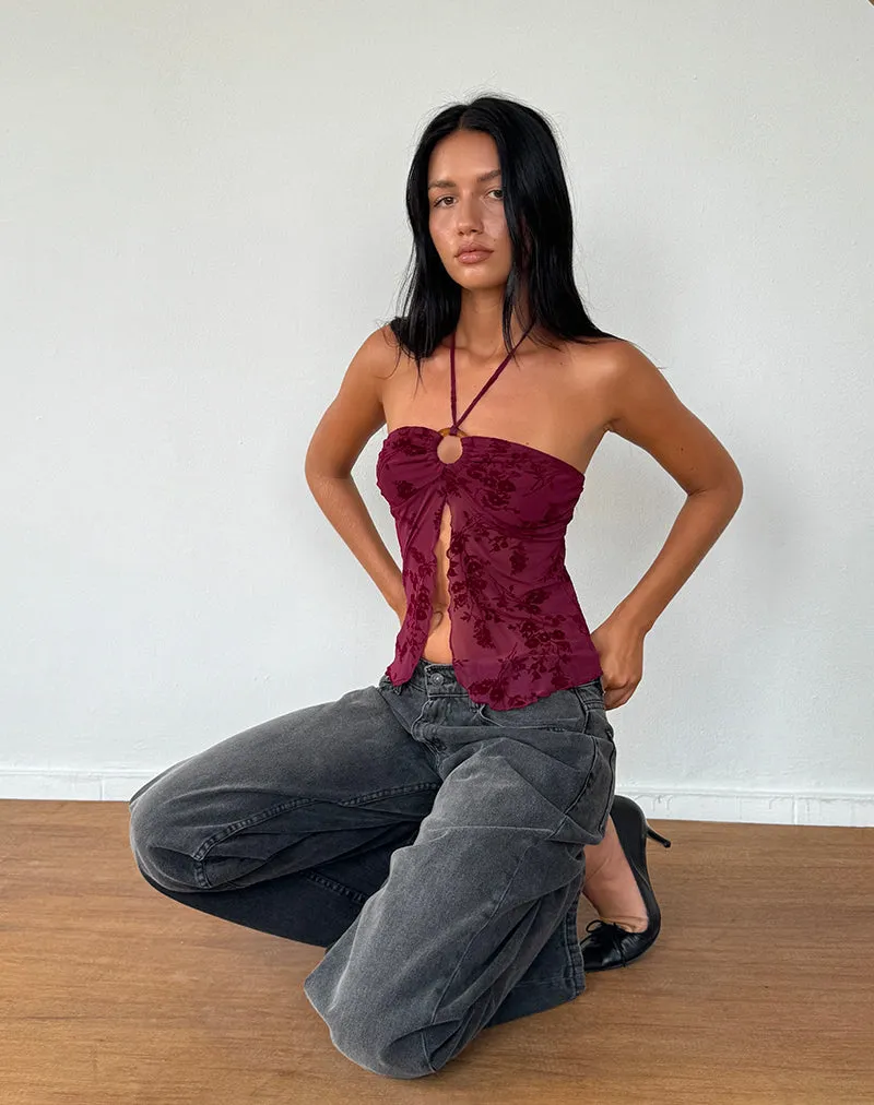 Janar Top in Botanical Flower Maroon sold by Motel Rocks product image thumbnail 4