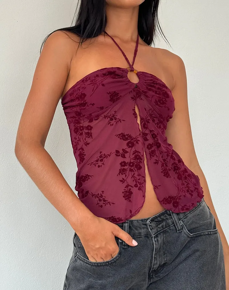 Janar Top in Botanical Flower Maroon sold by Motel Rocks