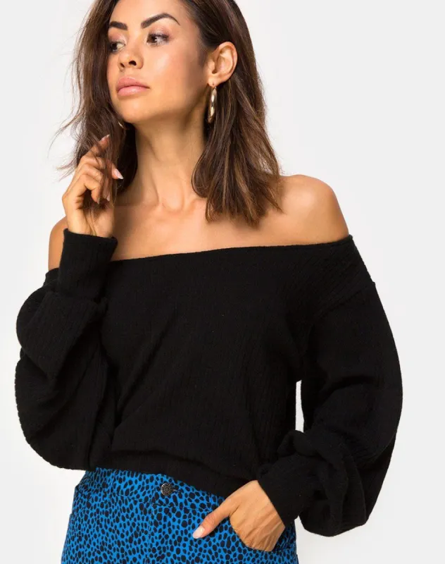 Saray Off The Shoulder Jumper in Black Knit sold by Motel Rocks