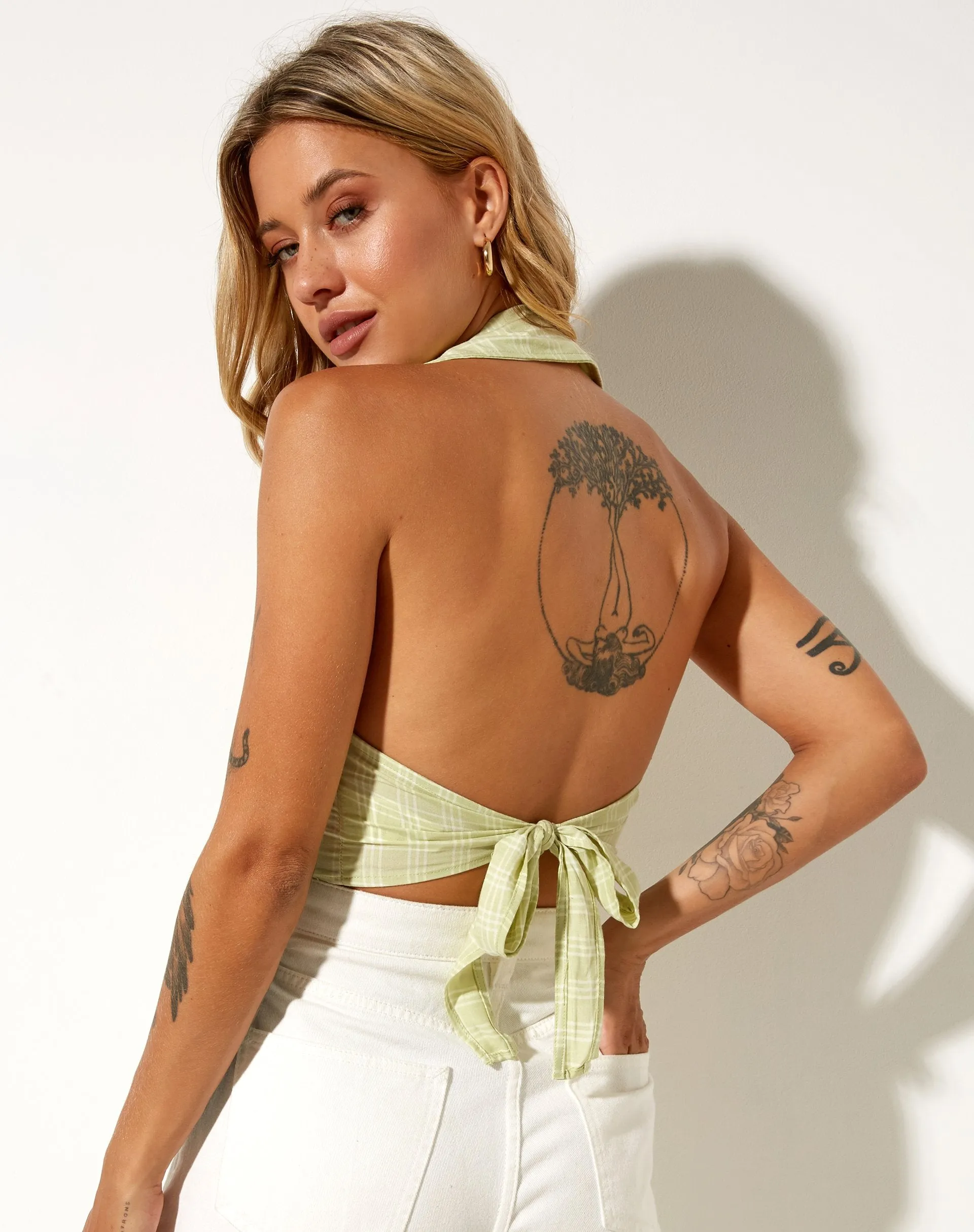 Datri Crop Top in Sage Check sold by Motel Rocks product image thumbnail 2