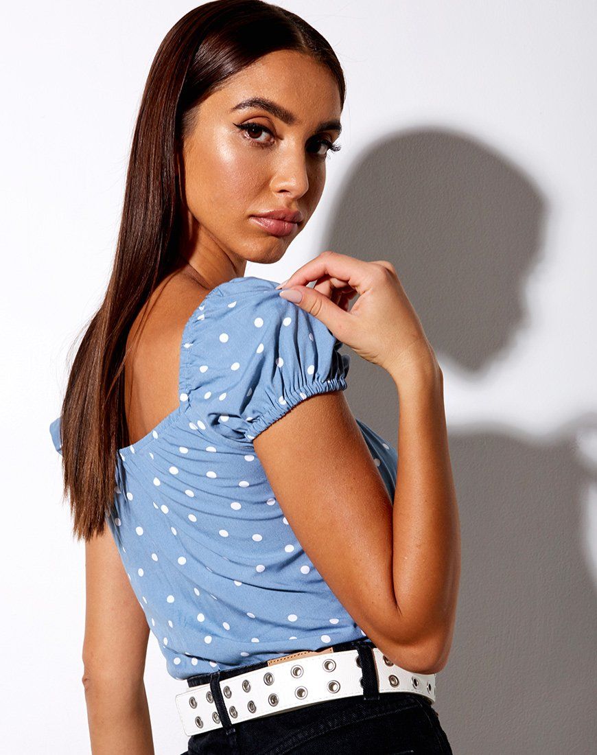 Mazu Crop Top in Skater Polka Blue sold by Motel Rocks product image thumbnail 3