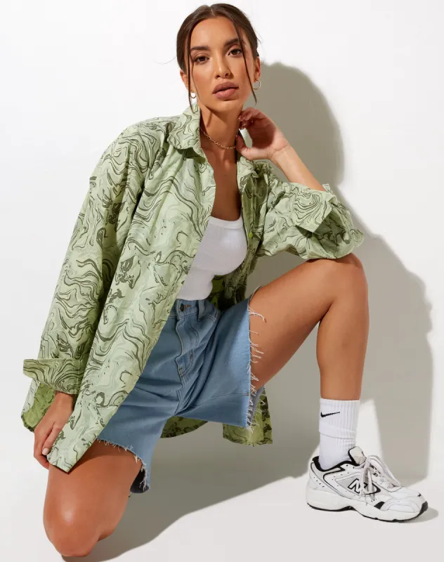 Gane Shirt in Marble Green sold by Motel Rocks