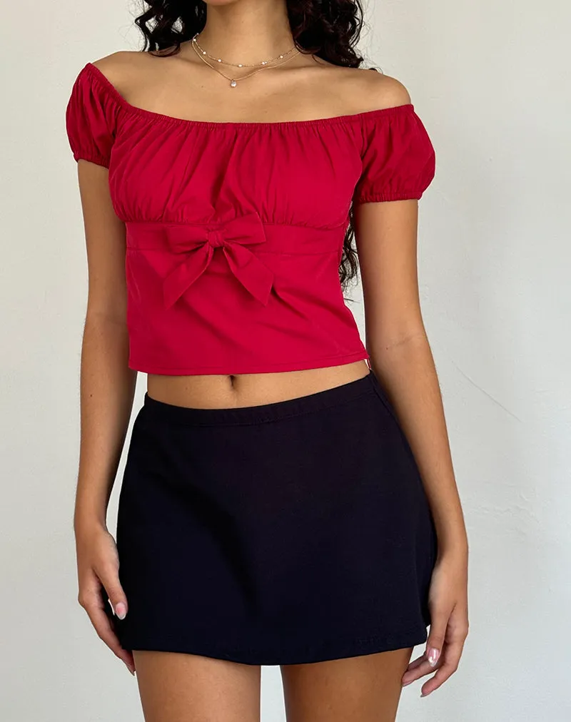 Endah Bardot Top in Poplin Adrenaline Red sold by Motel Rocks product image thumbnail 2
