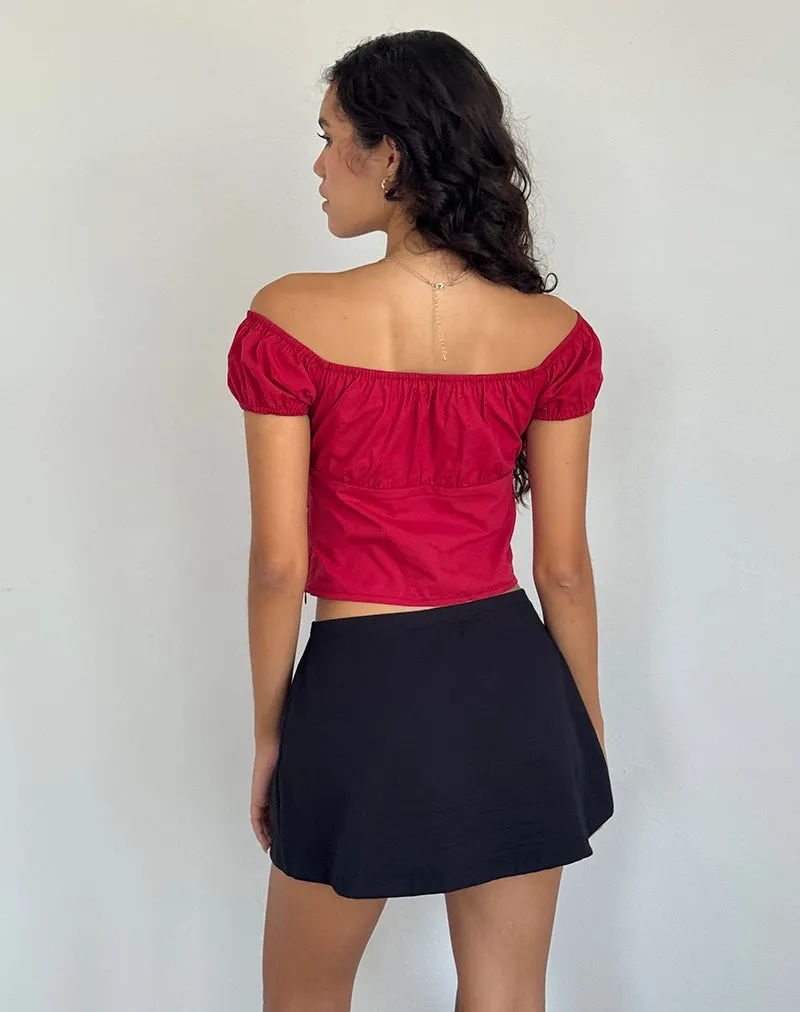 Endah Bardot Top in Poplin Adrenaline Red sold by Motel Rocks product image thumbnail 5