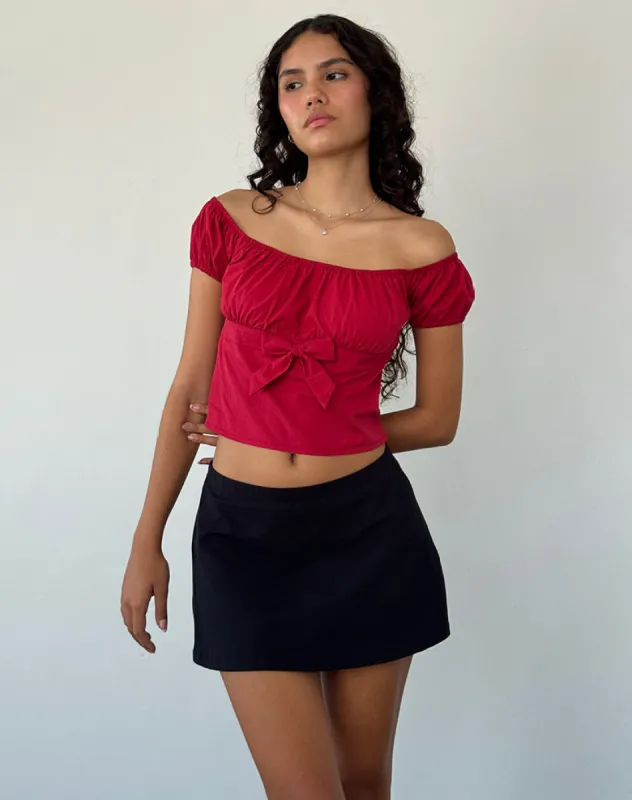 Endah Bardot Top in Poplin Adrenaline Red made by Motel Rocks