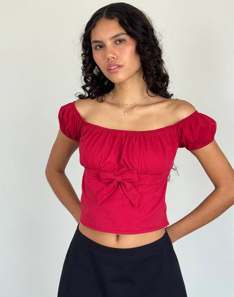 Endah Bardot Top in Poplin Adrenaline Red sold by Motel Rocks product image thumbnail 3