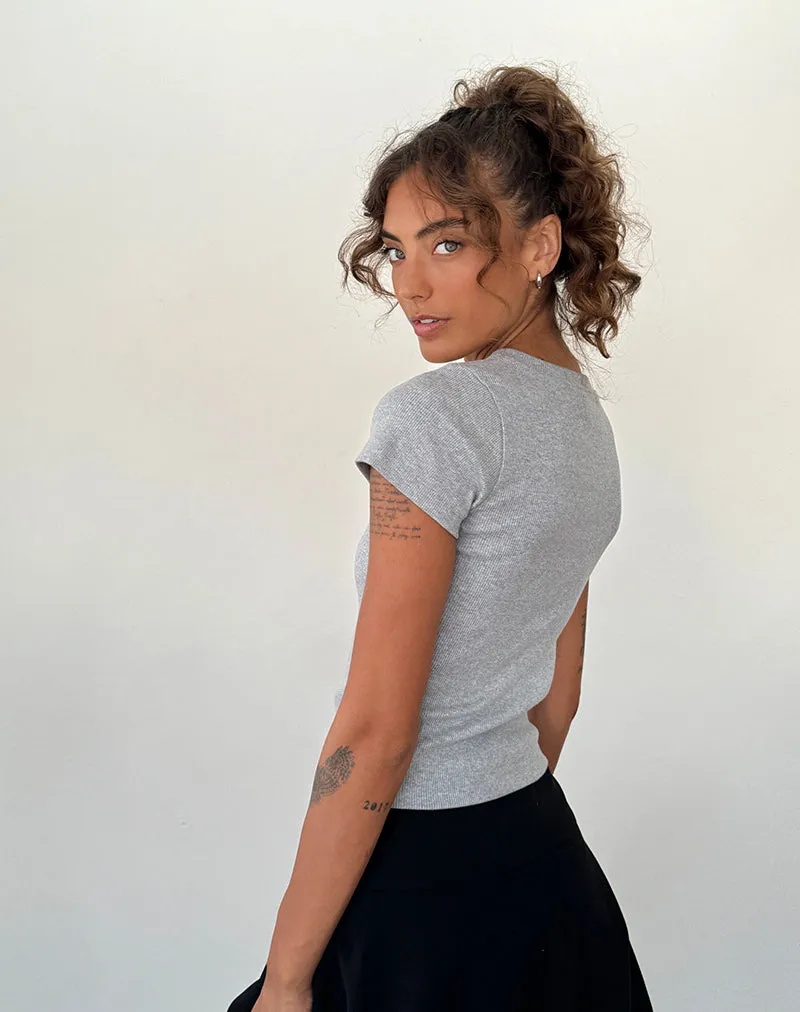 Suti Tee in Grey Marl with Cobalt Blue Bow Embroidery sold by Motel Rocks product image thumbnail 5