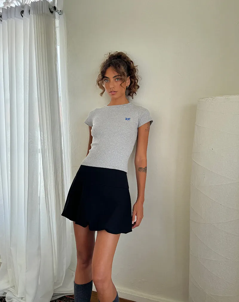 Suti Tee in Grey Marl with Cobalt Blue Bow Embroidery sold by Motel Rocks product image thumbnail 4