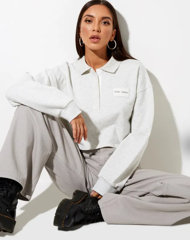 Saria Crop Top in Grey Wash 'Angel Energy' Label sold by Motel Rocks