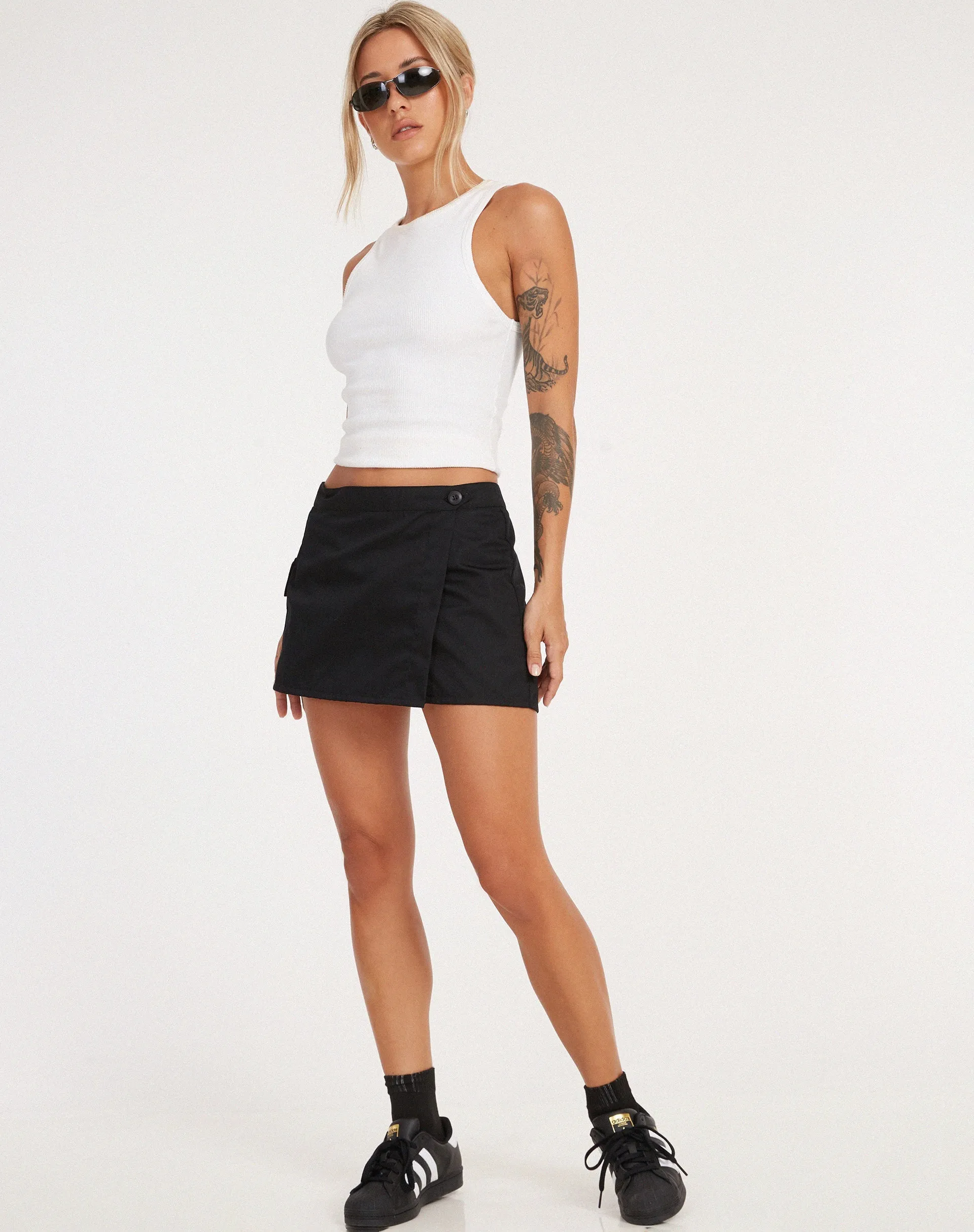 Zephyr Mini Cargo Skirt in Cotton Drill Black sold by Motel Rocks product image thumbnail 3