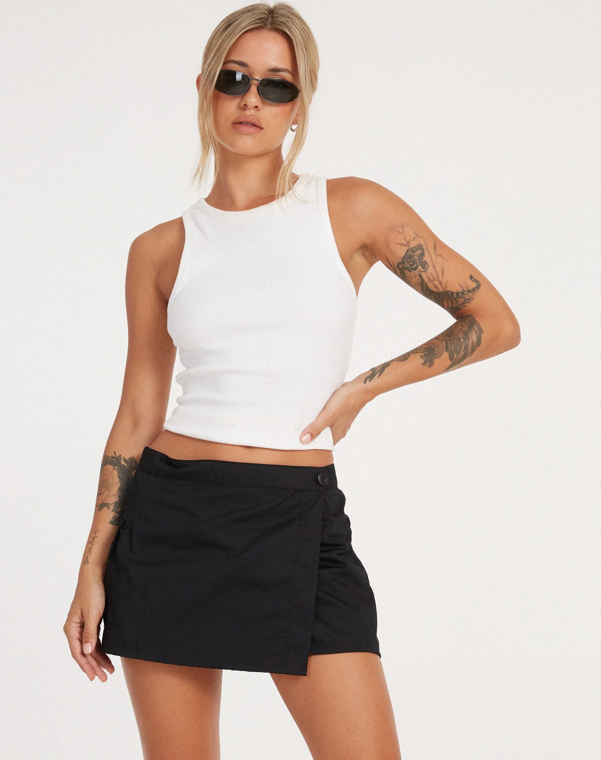 Zephyr Mini Cargo Skirt in Cotton Drill Black sold by Motel Rocks