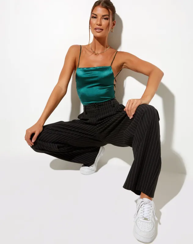 Ozka Crop Top in Satin Forest Green sold by Motel Rocks