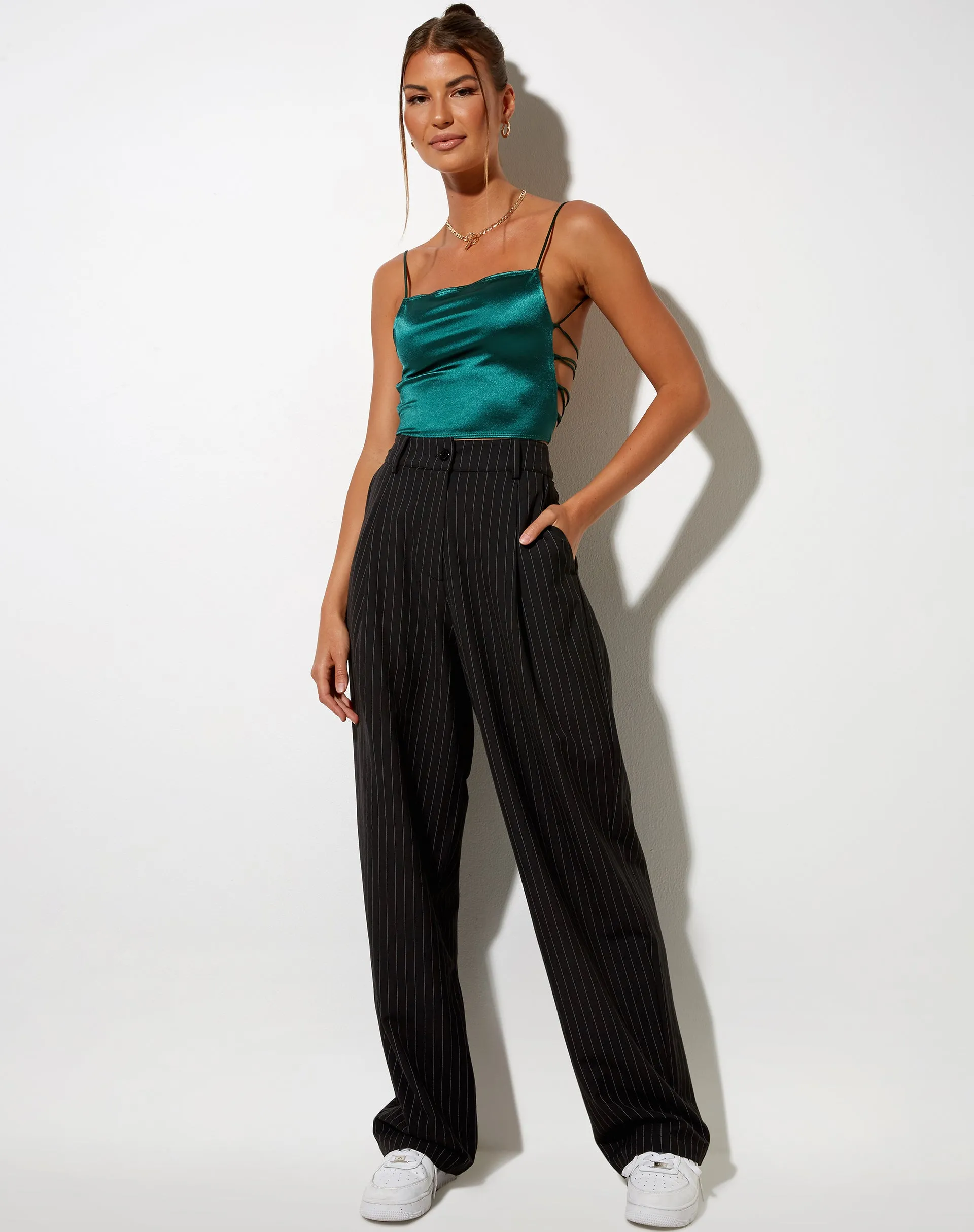 Ozka Crop Top in Satin Forest Green sold by Motel Rocks product image thumbnail 3