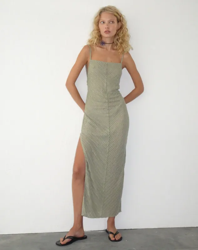 Jenaya Knitted Midi Dress in Sage sold by Motel Rocks