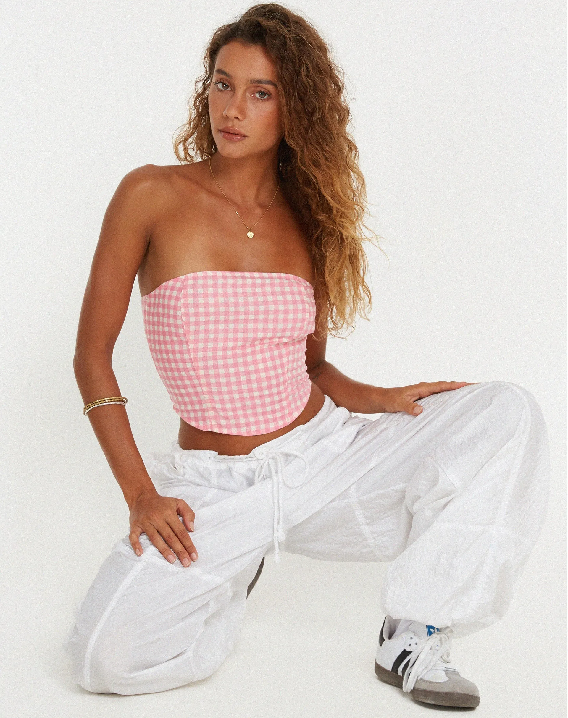 Den Bandeau Top in Gingham Pink sold by Motel Rocks product image thumbnail 4