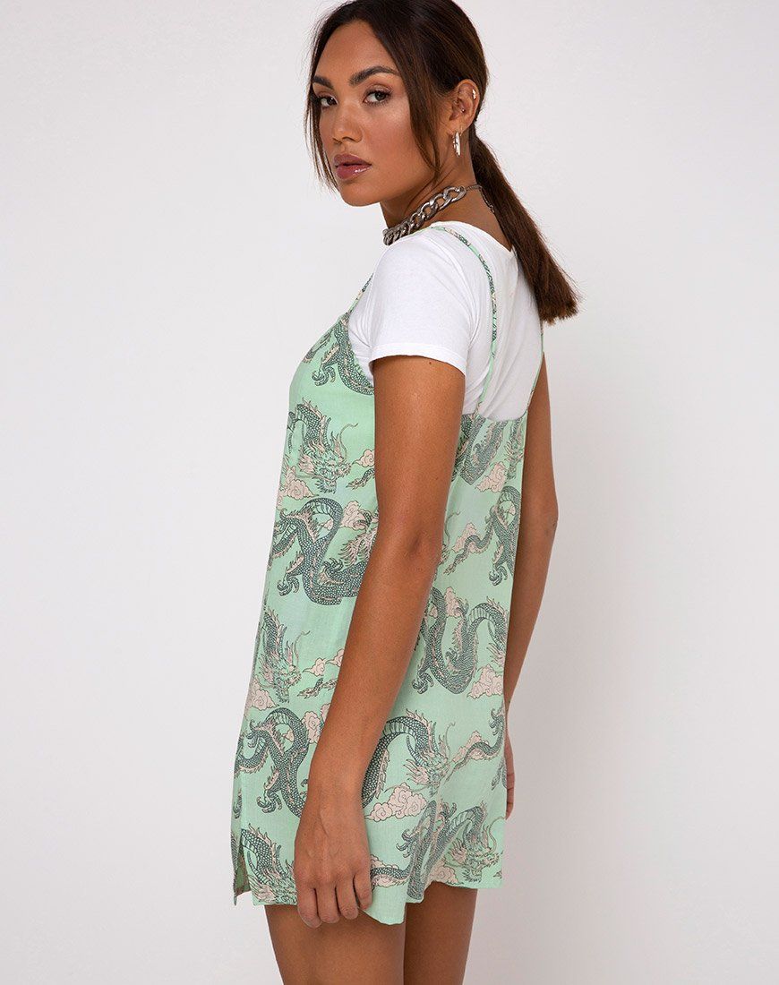 Datista Slip Dress in Chinese Dragon Neo Mint sold by Motel Rocks product image thumbnail 3