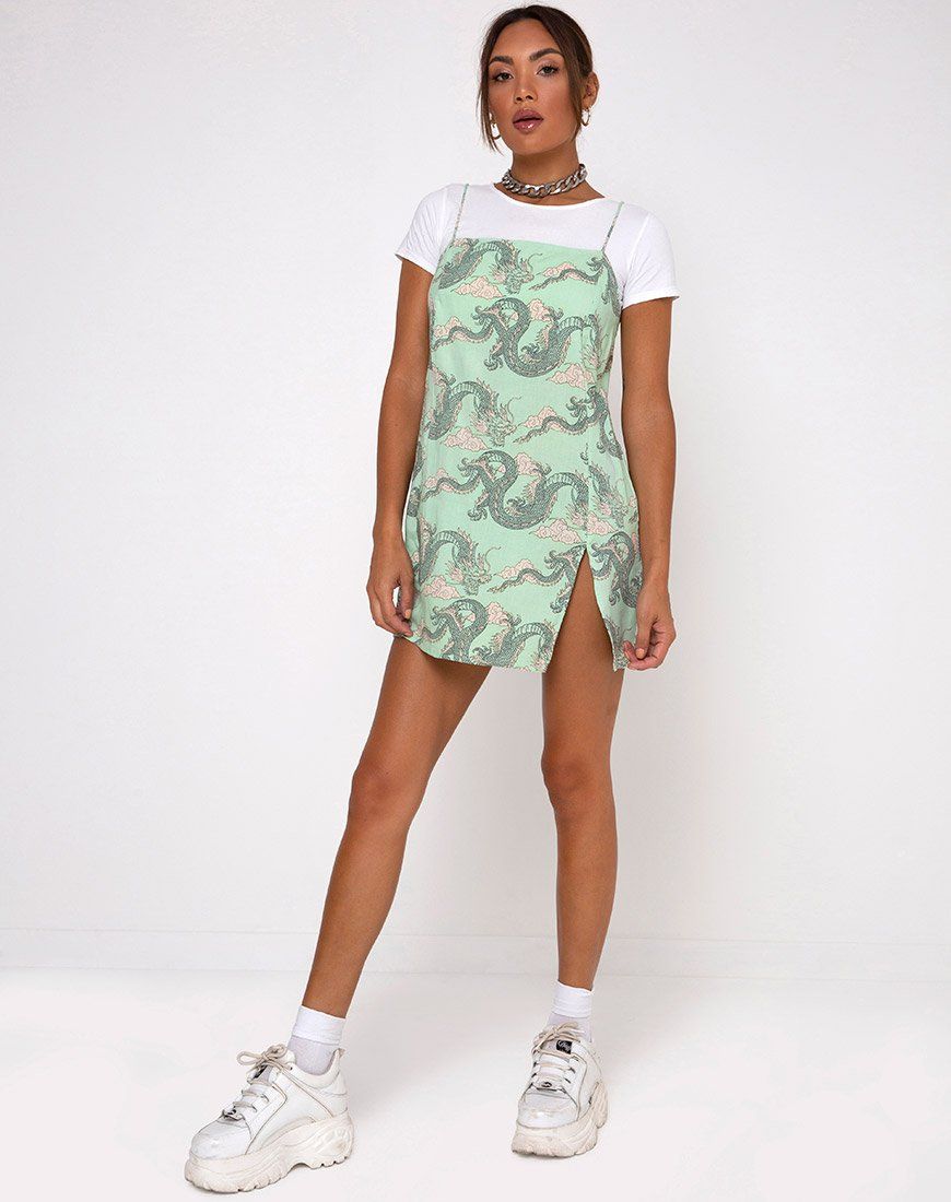 Datista Slip Dress in Chinese Dragon Neo Mint sold by Motel Rocks product image thumbnail 4