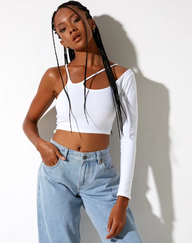 Biase Crop Top in White sold by Motel Rocks