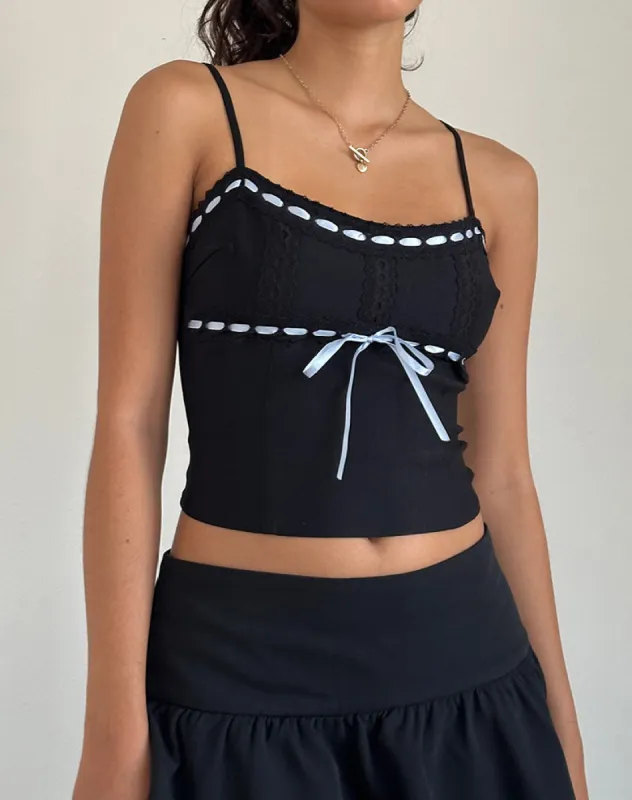 Karda Cami Top in Black with Contrast Ribbon made by Motel Rocks