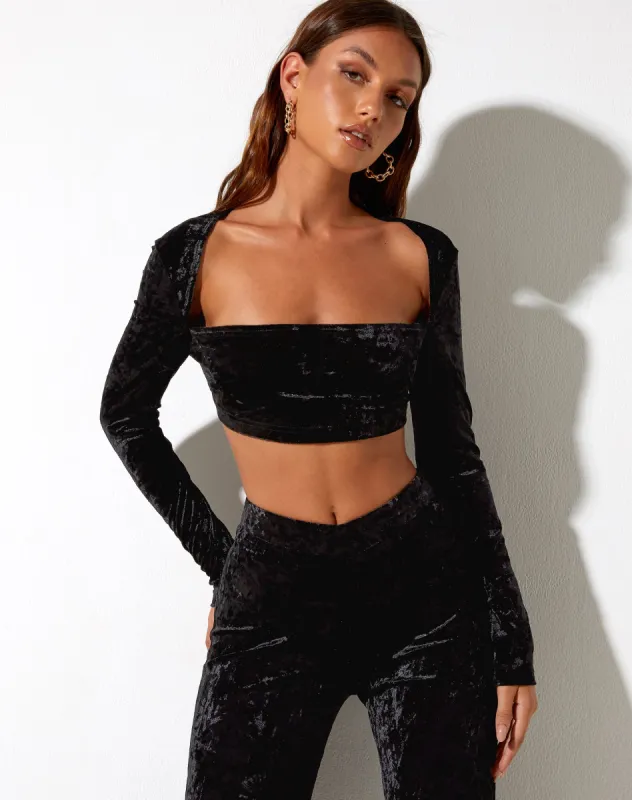 Traisa Crop Top in Velour Black sold by Motel Rocks
