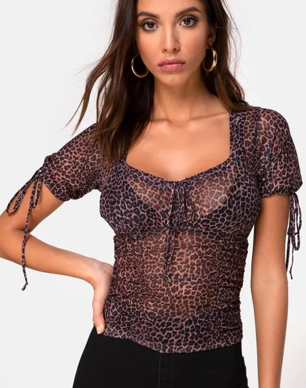 Guinevre Top in Rar Leopard Mesh sold by Motel Rocks