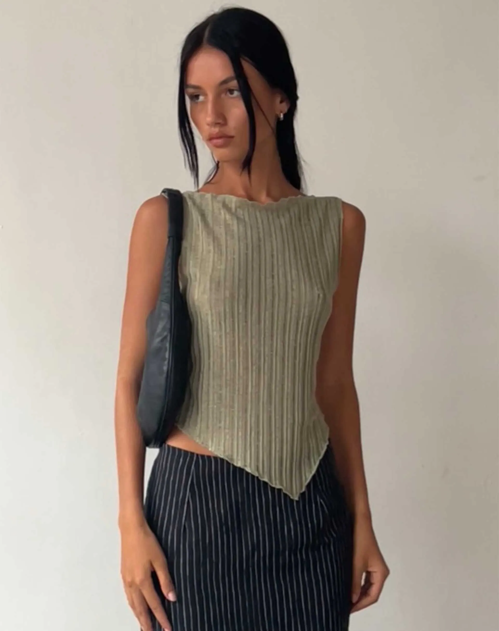 Etta Knitted Vest Top in Sage sold by Motel Rocks