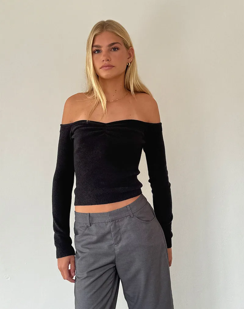 Makena Bardot Jumper in Brushed Black sold by Motel Rocks