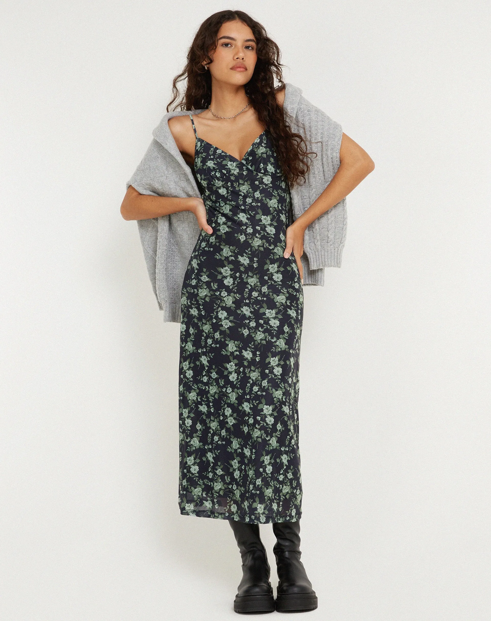 Kalana Midi Dress in Pretty Floral Green sold by Motel Rocks product image thumbnail 2