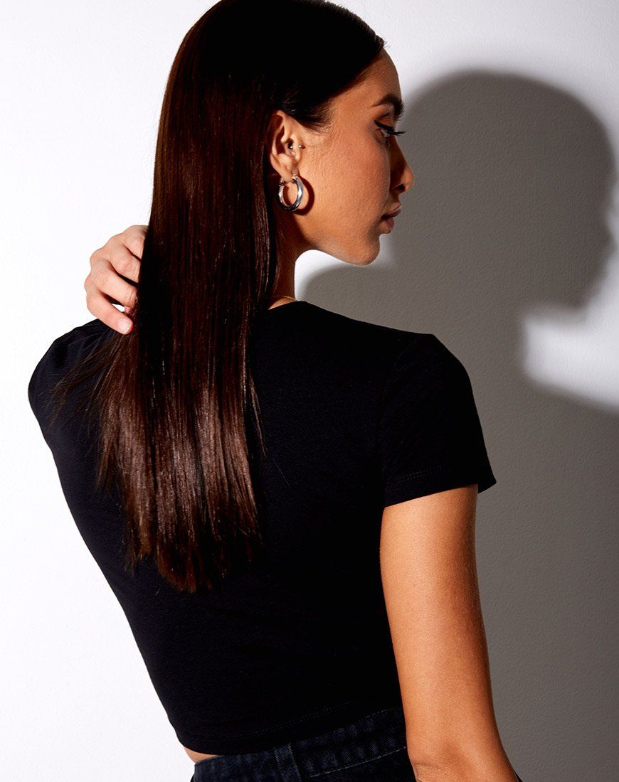 Tiney Crop Tee in Black 'Taurus' Diamante sold by Motel Rocks product image thumbnail 4