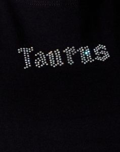 Tiney  Crop Tee in Black 'Taurus' Diamante sold by Motel Rocks