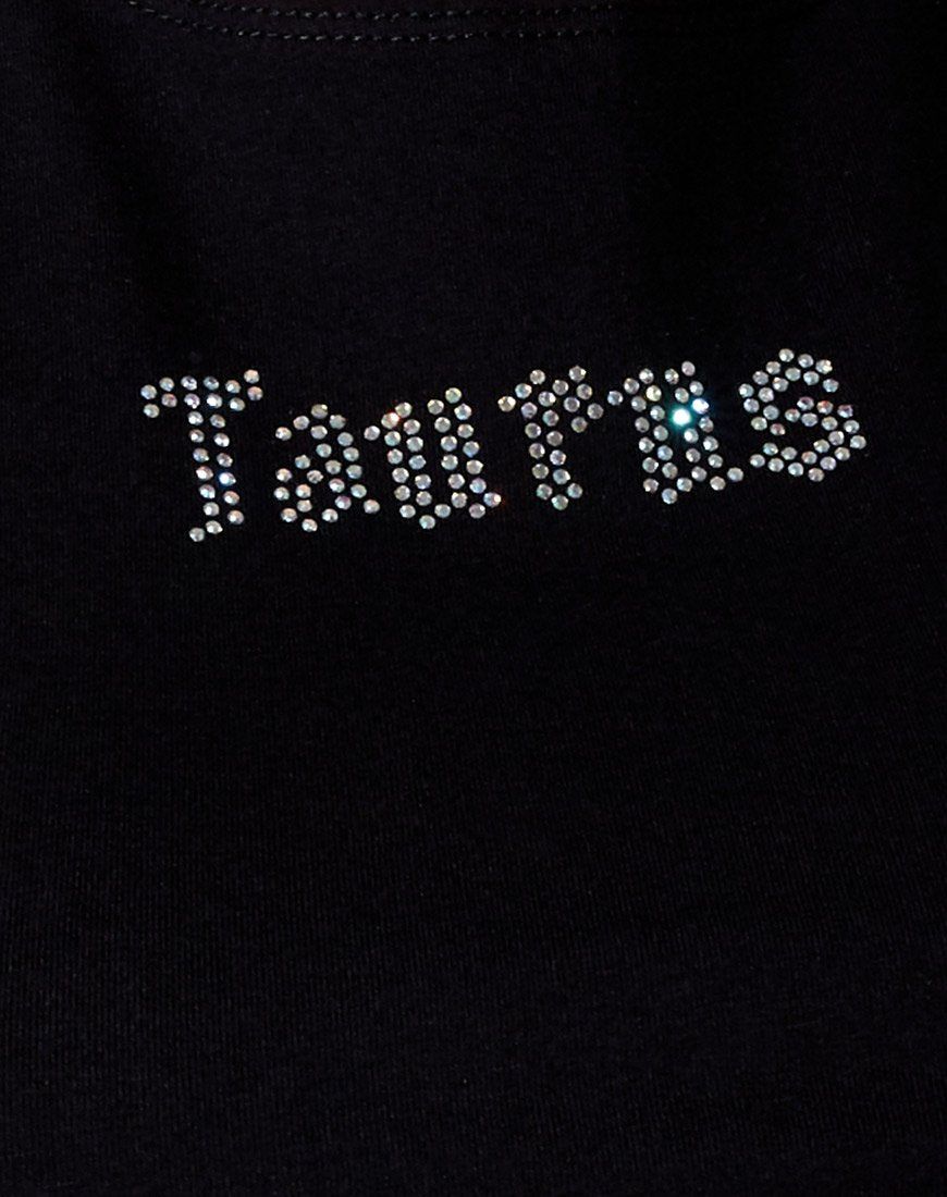 Tiney Crop Tee in Black 'Taurus' Diamante sold by Motel Rocks product image thumbnail 3