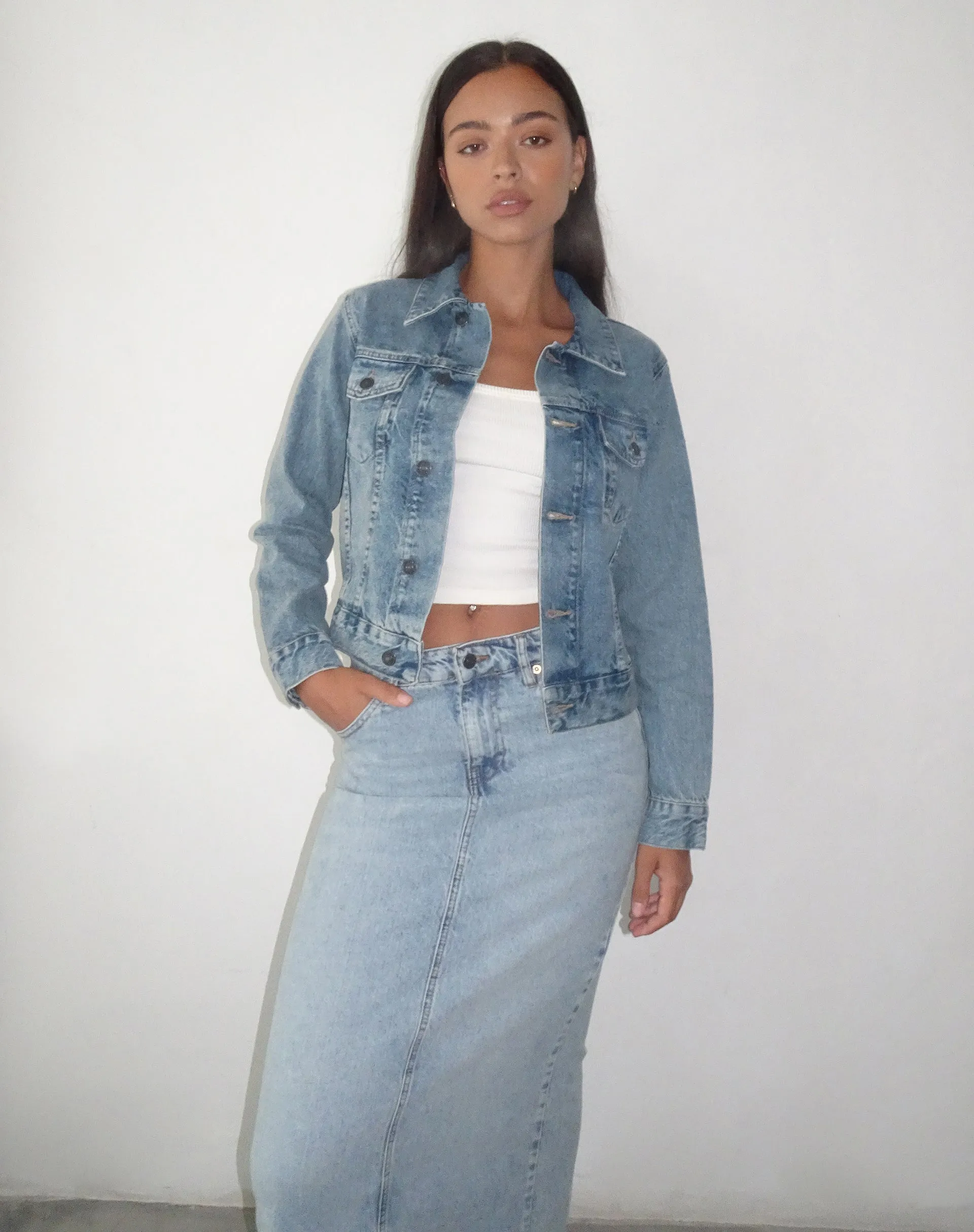 Fitted Denim Jacket in Blue Wash sold by Motel Rocks product image thumbnail 5