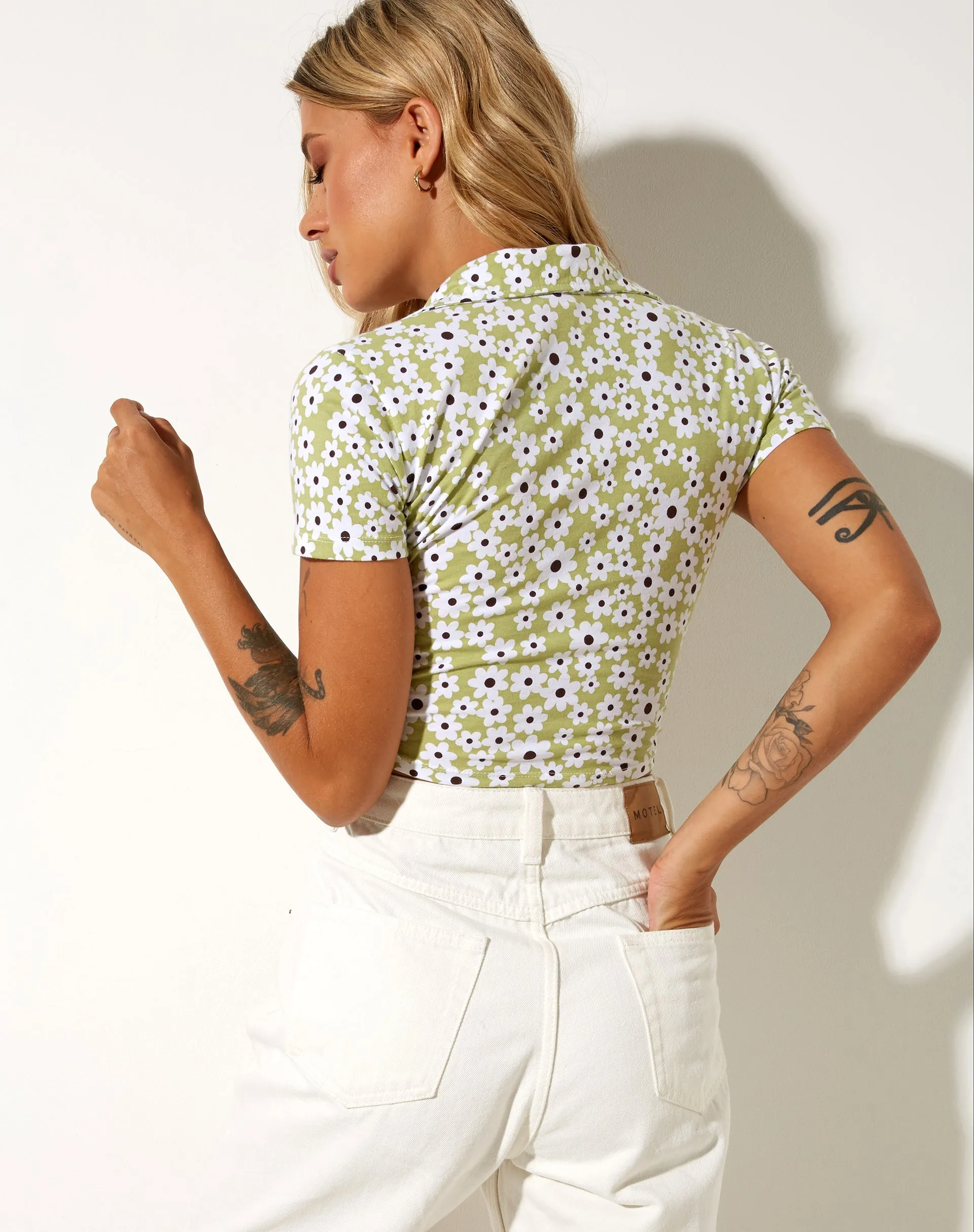 Wuma Cropped Shirt in Daisy Duke Green sold by Motel Rocks product image thumbnail 2