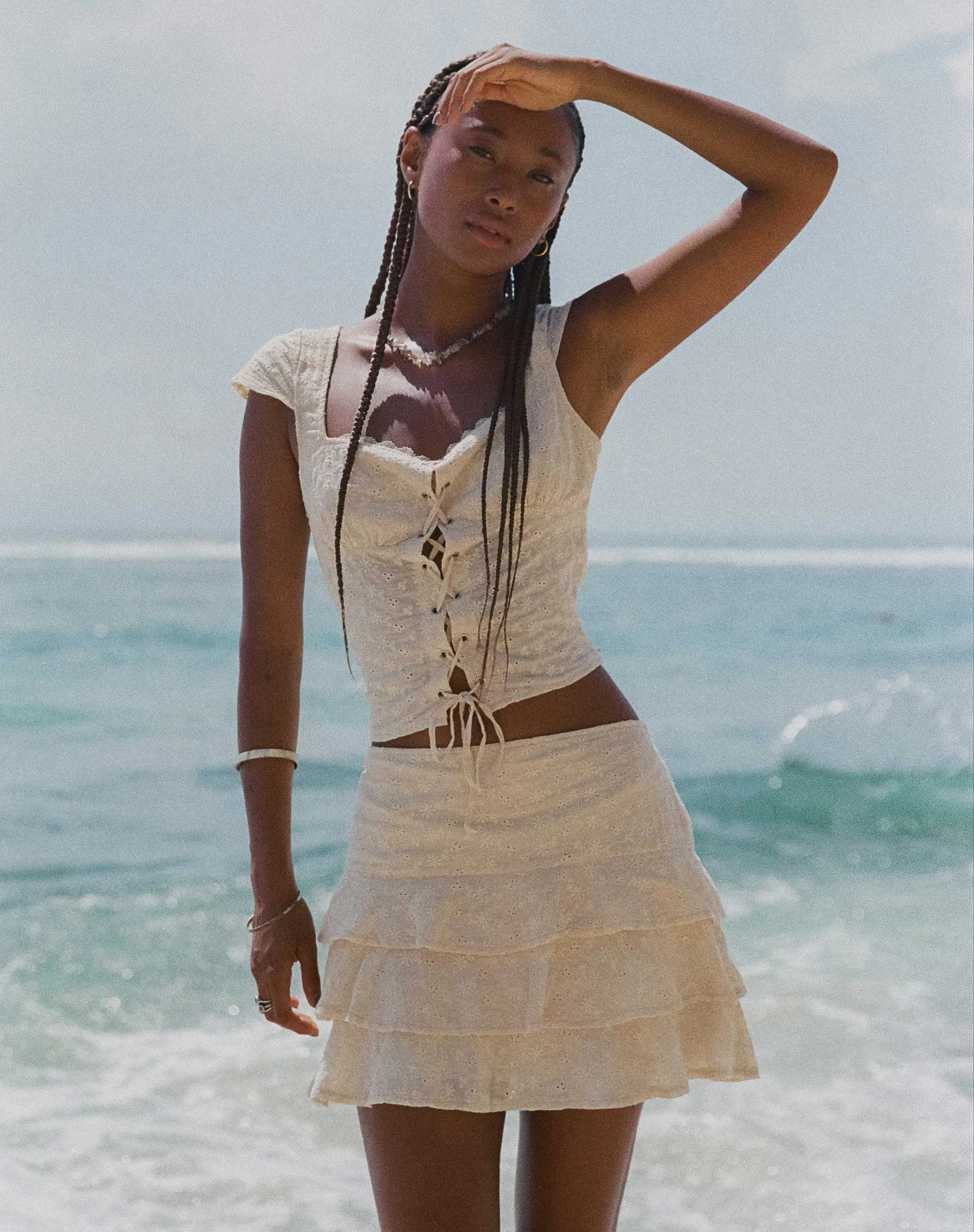 Tanya Broderie Corset Top in Broderie Blush sold by Motel Rocks product image thumbnail 2