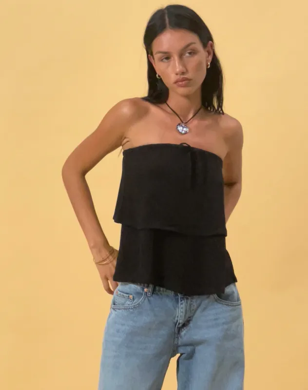 Jimin Layered Bandeau Top in Crinkle Black sold by Motel Rocks