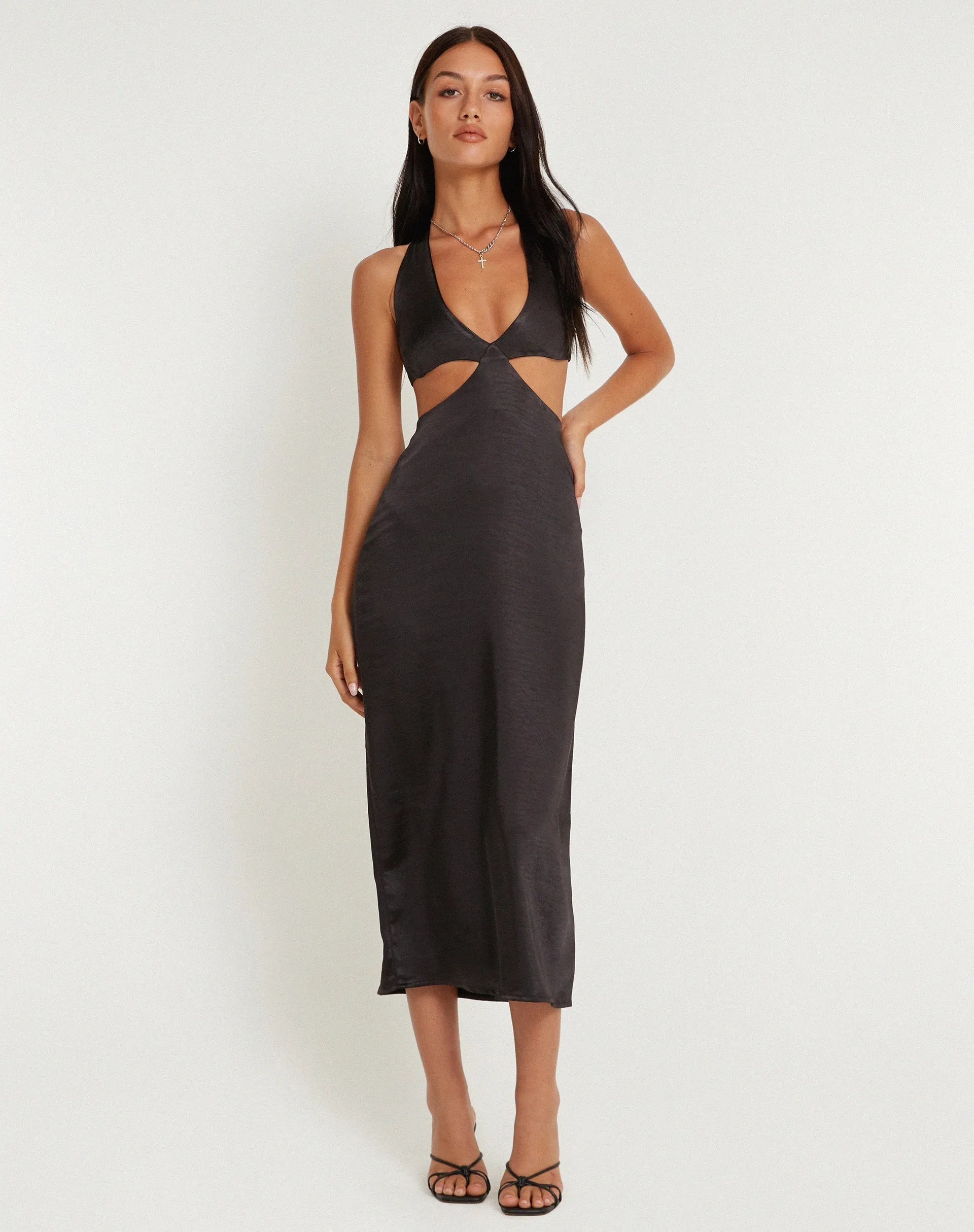 Shalini Midi Dress in Satin Black sold by Motel Rocks