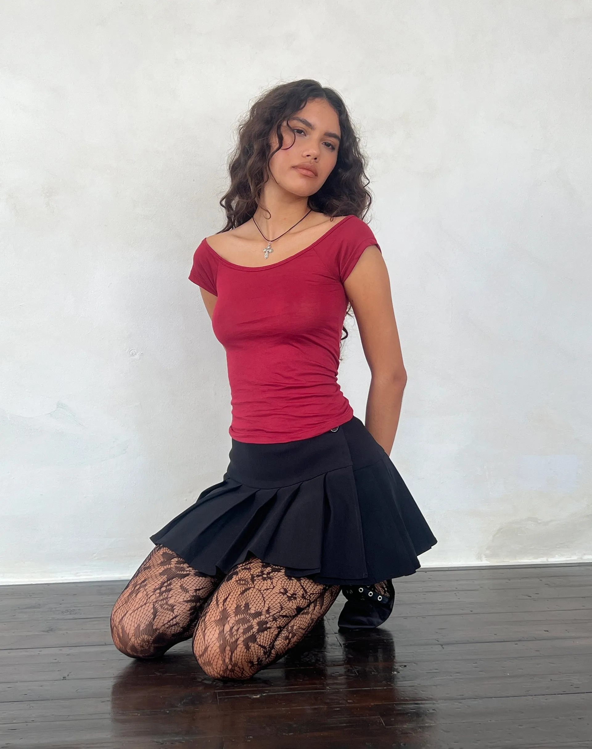 Charya Off The Shoulder Top in Adrenaline Red sold by Motel Rocks