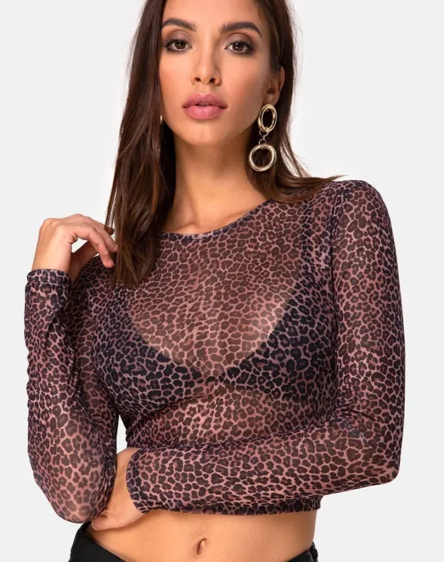 Bonnie Crop Top in Rar Leopard Mesh sold by Motel Rocks