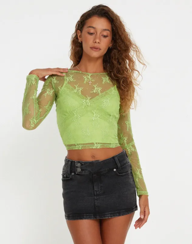 Bonca Long Sleeve Top in Lace Lime sold by Motel Rocks