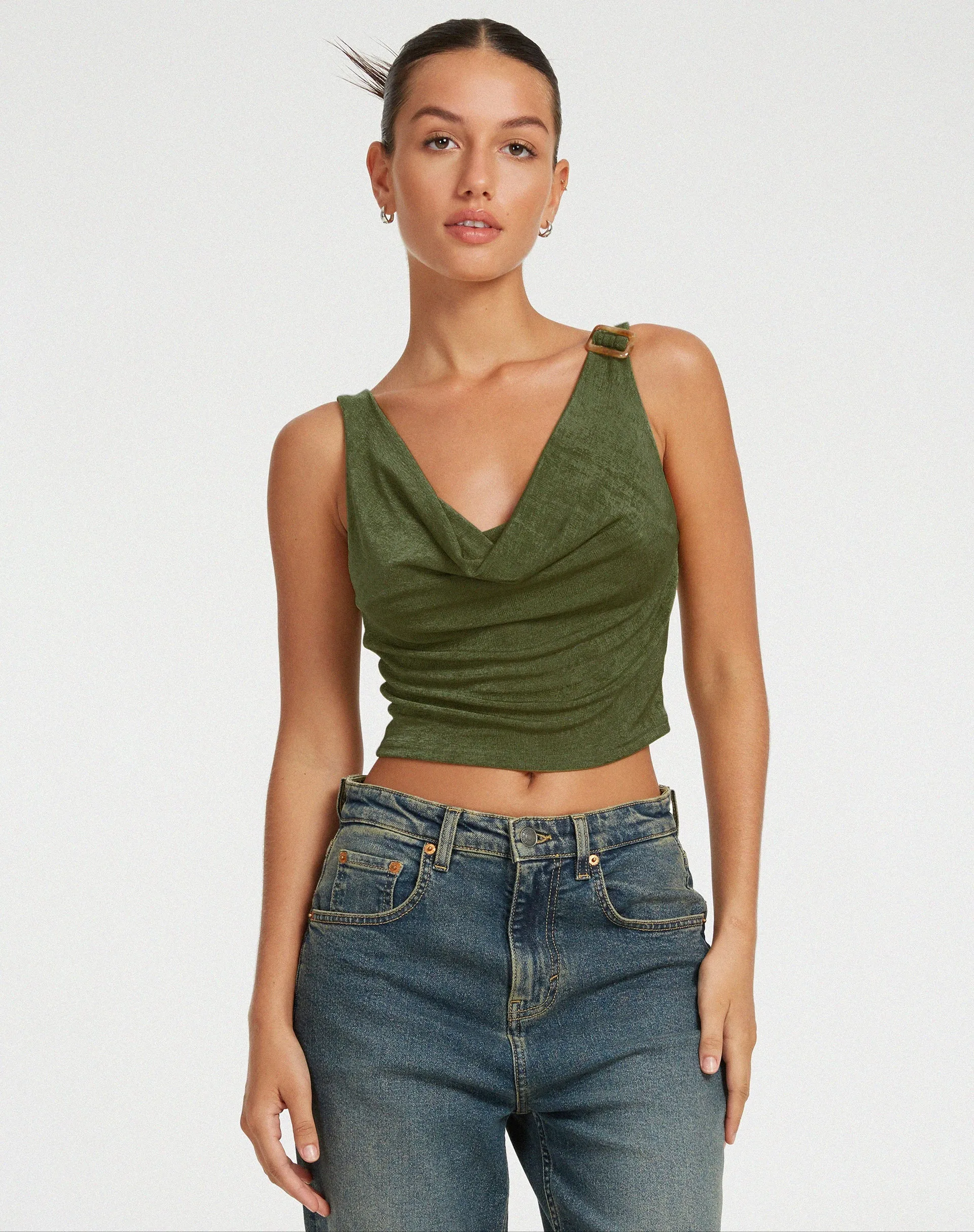 Masayo Crop Top in Khaki sold by Motel Rocks