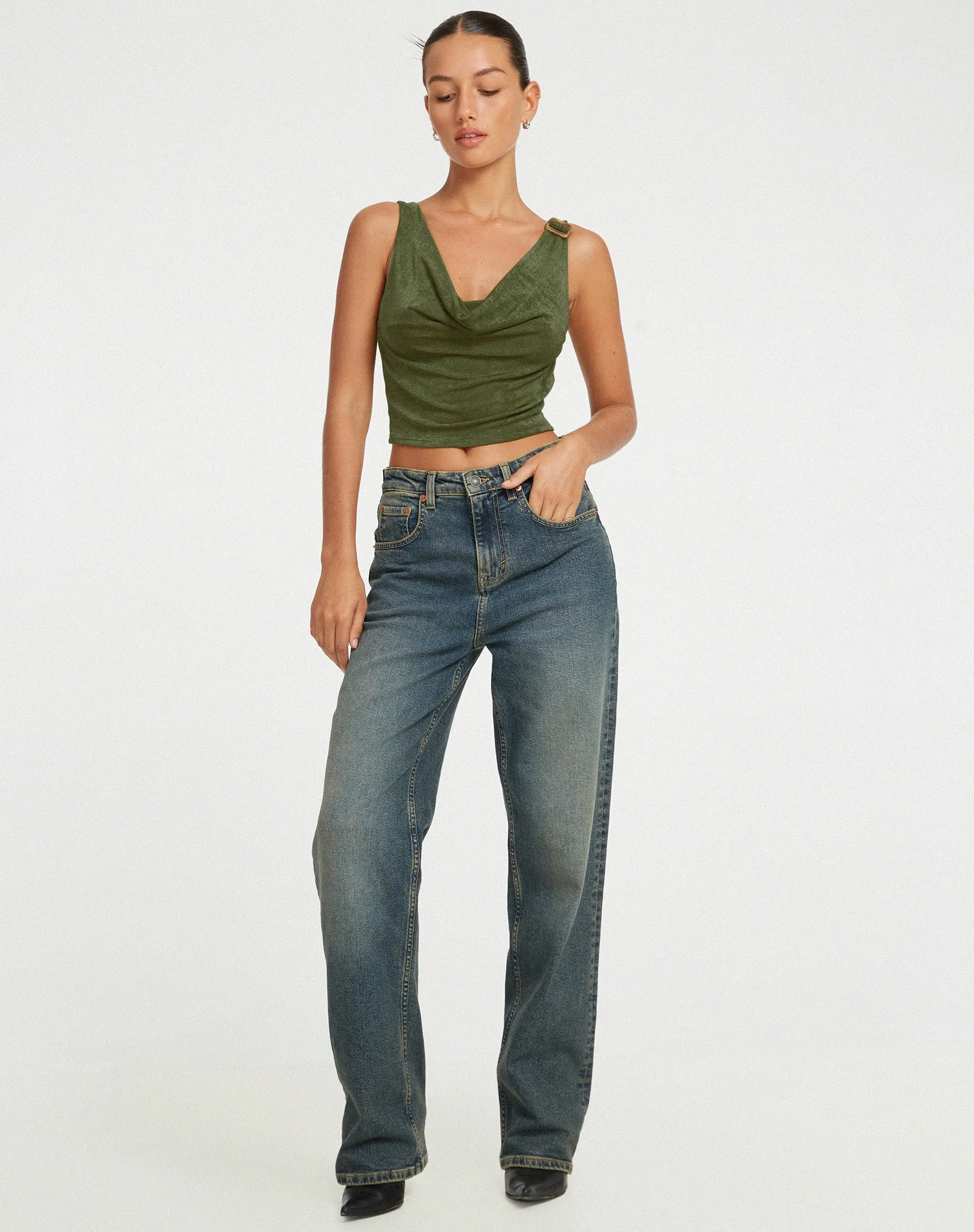 Masayo Crop Top in Khaki sold by Motel Rocks product image thumbnail 3