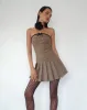 Yalua Bandeau Mini Dress in Coco with Black Bow sold by Motel Rocks