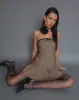 Yalua Bandeau Mini Dress in Coco with Black Bow sold by Motel Rocks