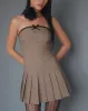 Yalua Bandeau Mini Dress in Coco with Black Bow sold by Motel Rocks