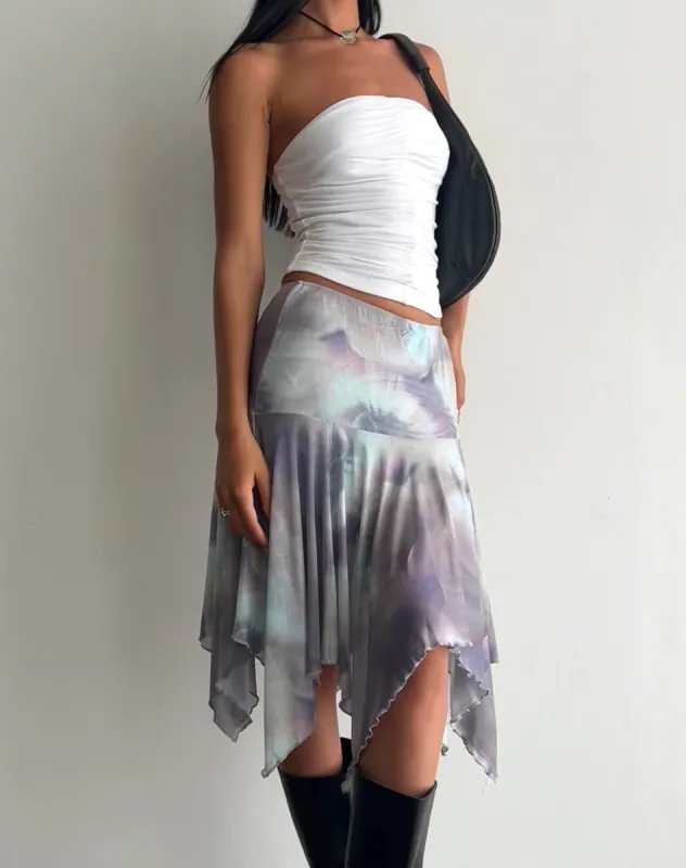 Jovali Low Waist Midi Skirt in Mesh Printed Pearly Shell sold by Motel Rocks