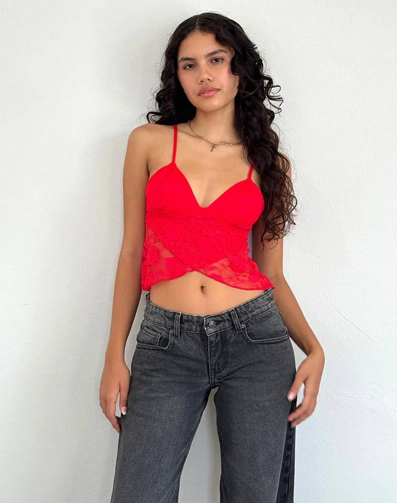 Cojira Lace Butterfly Top in Big Rose Red sold by Motel Rocks product image thumbnail 3