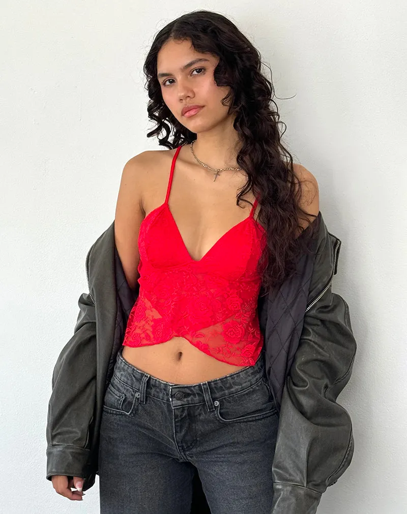 Cojira Lace Butterfly Top in Big Rose Red sold by Motel Rocks product image thumbnail 2