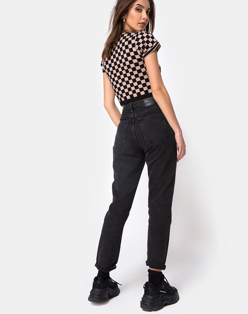 Nelle Crop Top in Checkerboard Tan sold by Motel Rocks product image thumbnail 4